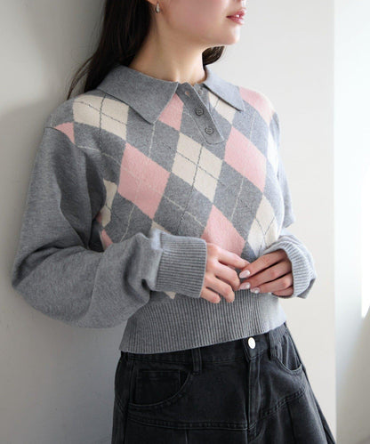 菱格POLO針織上衣