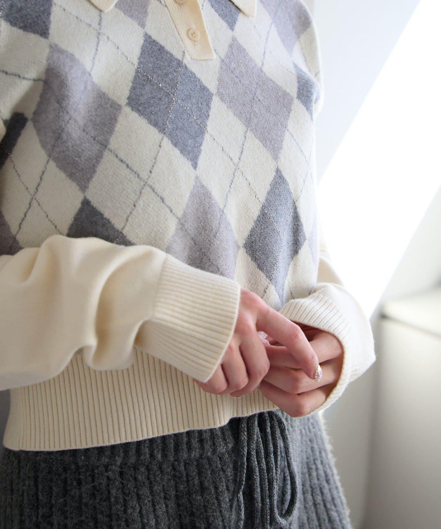 菱格POLO針織上衣