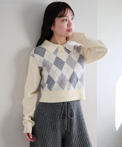 菱格POLO針織上衣