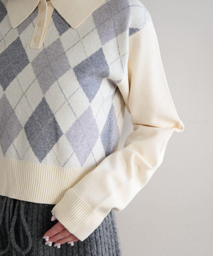 菱格POLO針織上衣