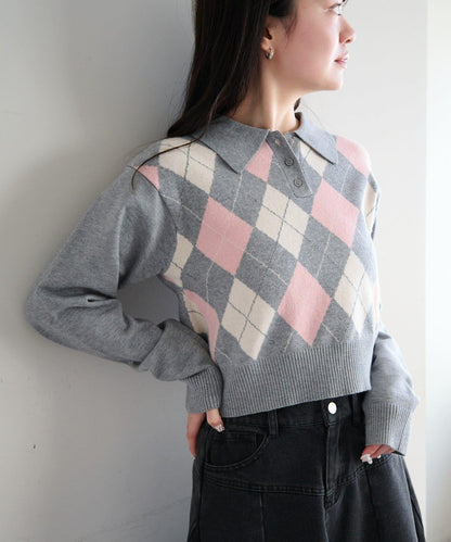 菱格POLO針織上衣