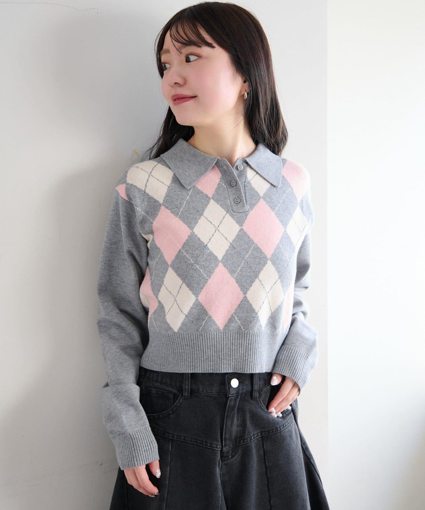 菱格POLO針織上衣