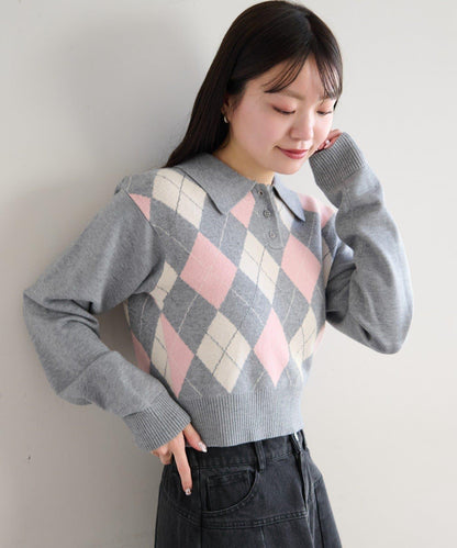 菱格POLO針織上衣