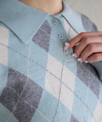 菱格POLO針織上衣