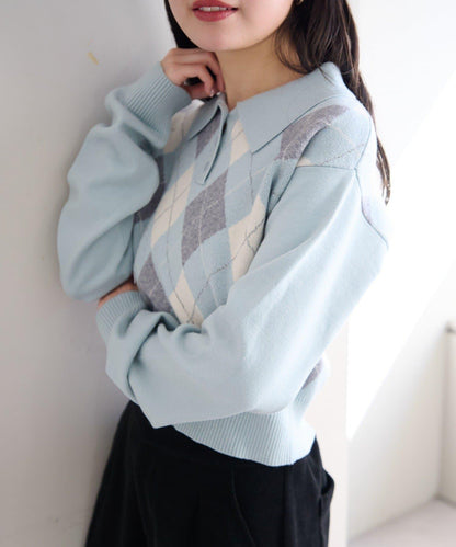 菱格POLO針織上衣