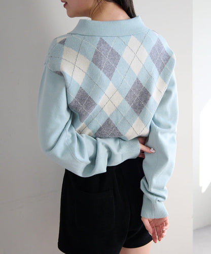 菱格POLO針織上衣