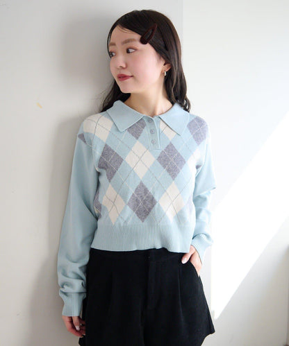 菱格POLO針織上衣