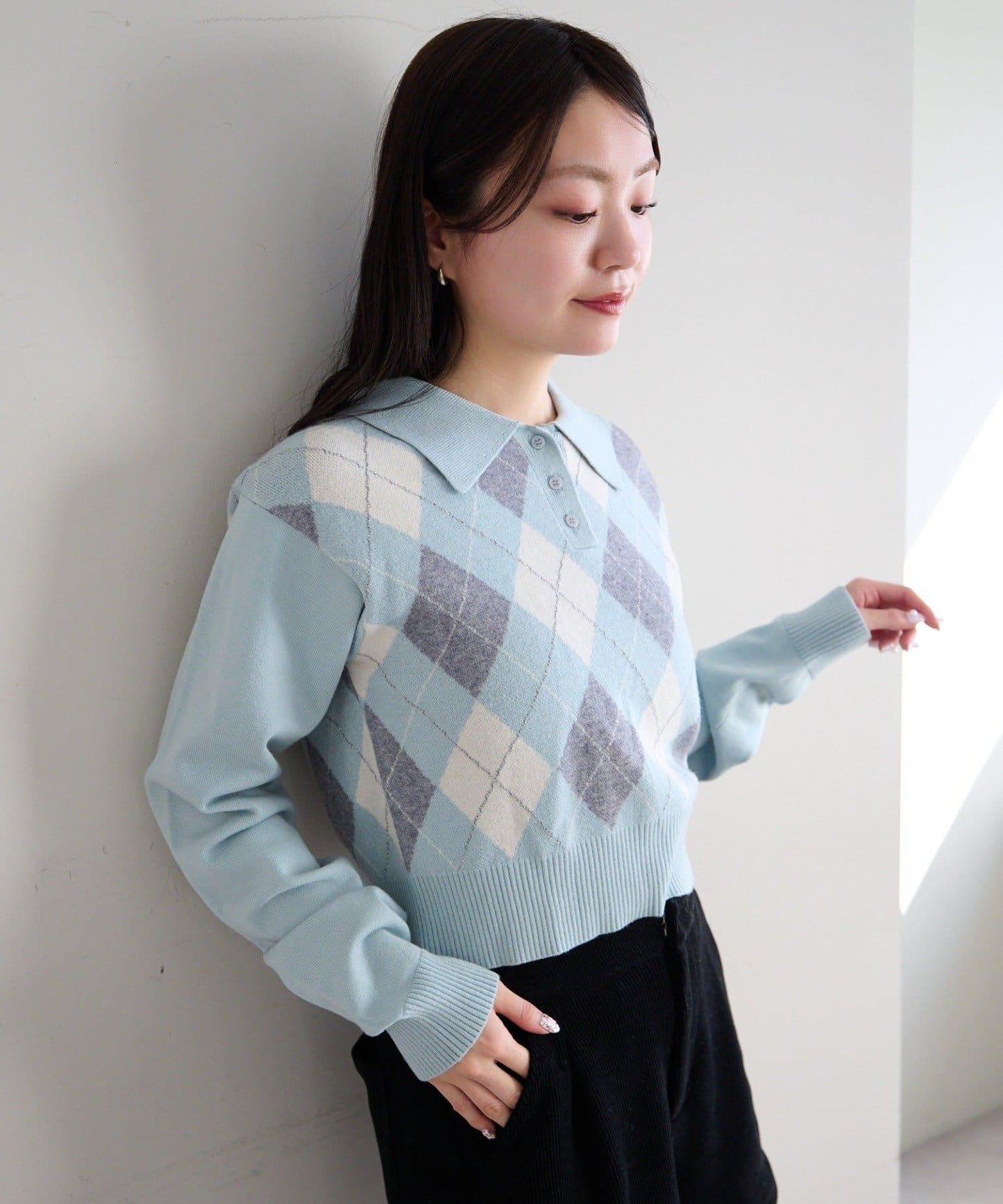 菱格POLO針織上衣