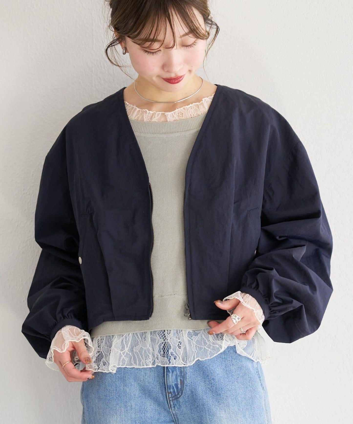 無領設計 尼龍 夾克 B款