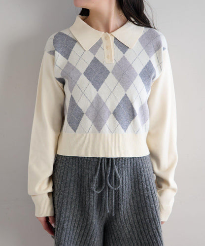 菱格POLO針織上衣