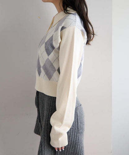 菱格POLO針織上衣