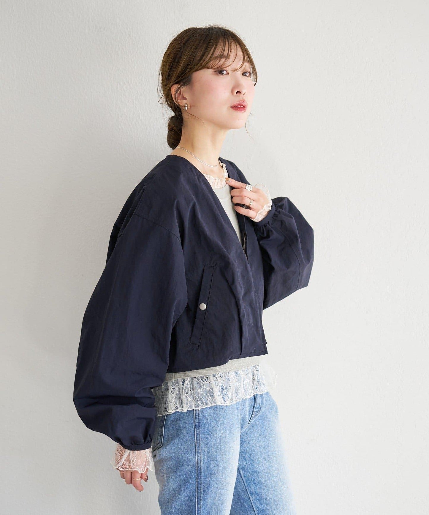 無領設計 尼龍 夾克 B款