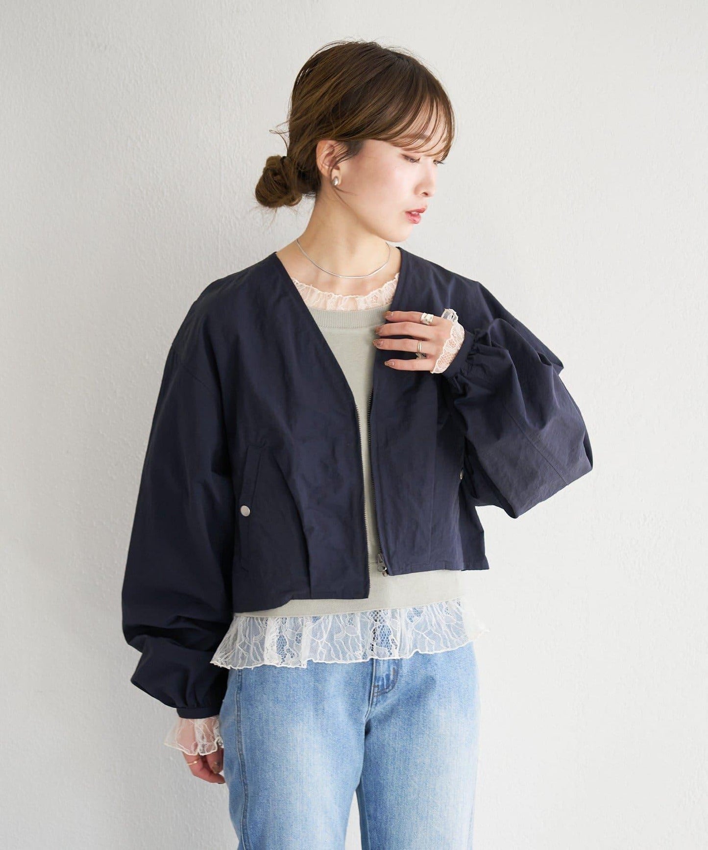 無領設計 尼龍 夾克 B款