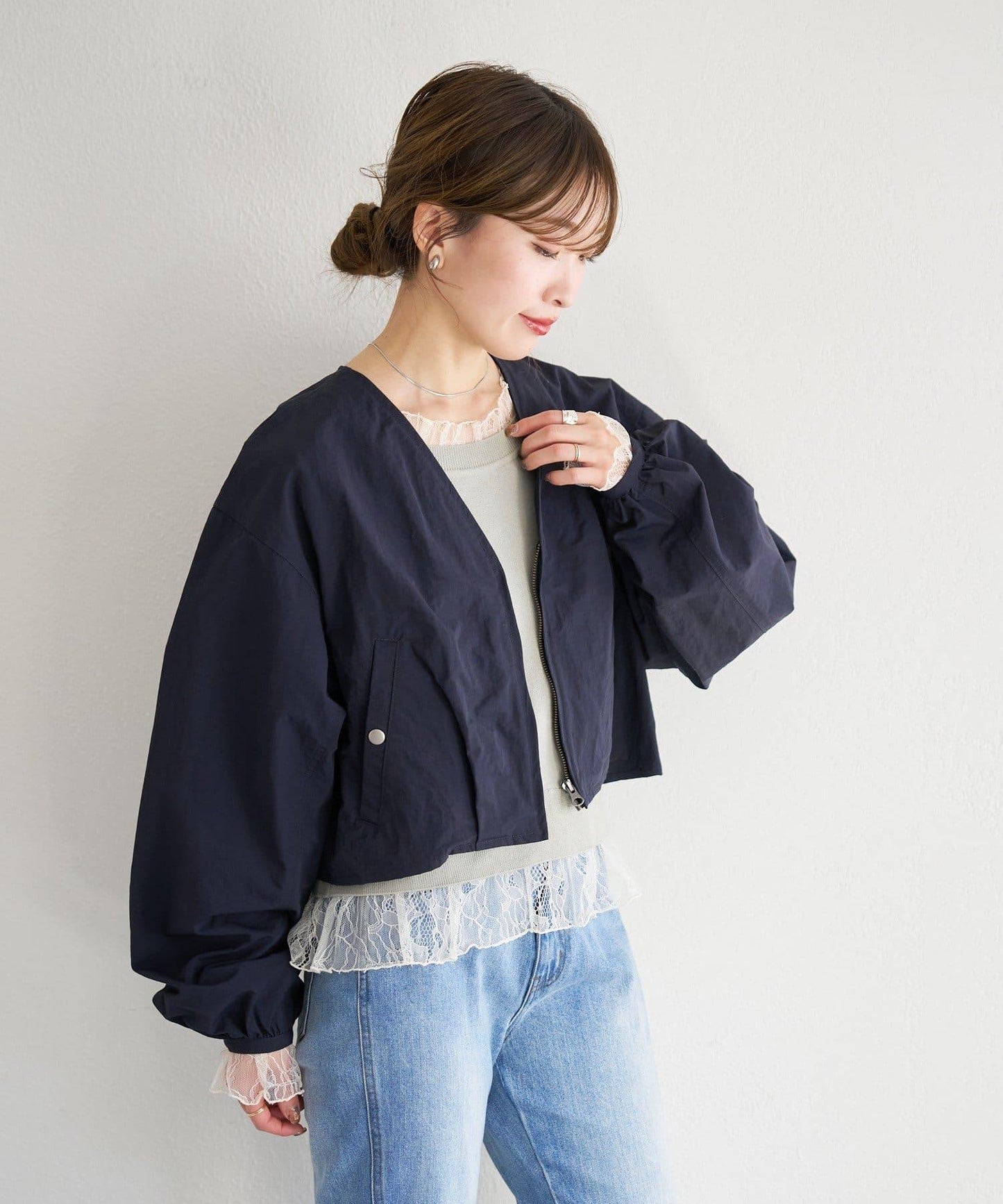 無領設計 尼龍 夾克 B款