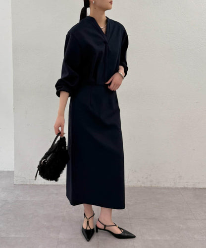 亞麻感 V領 連衣裙