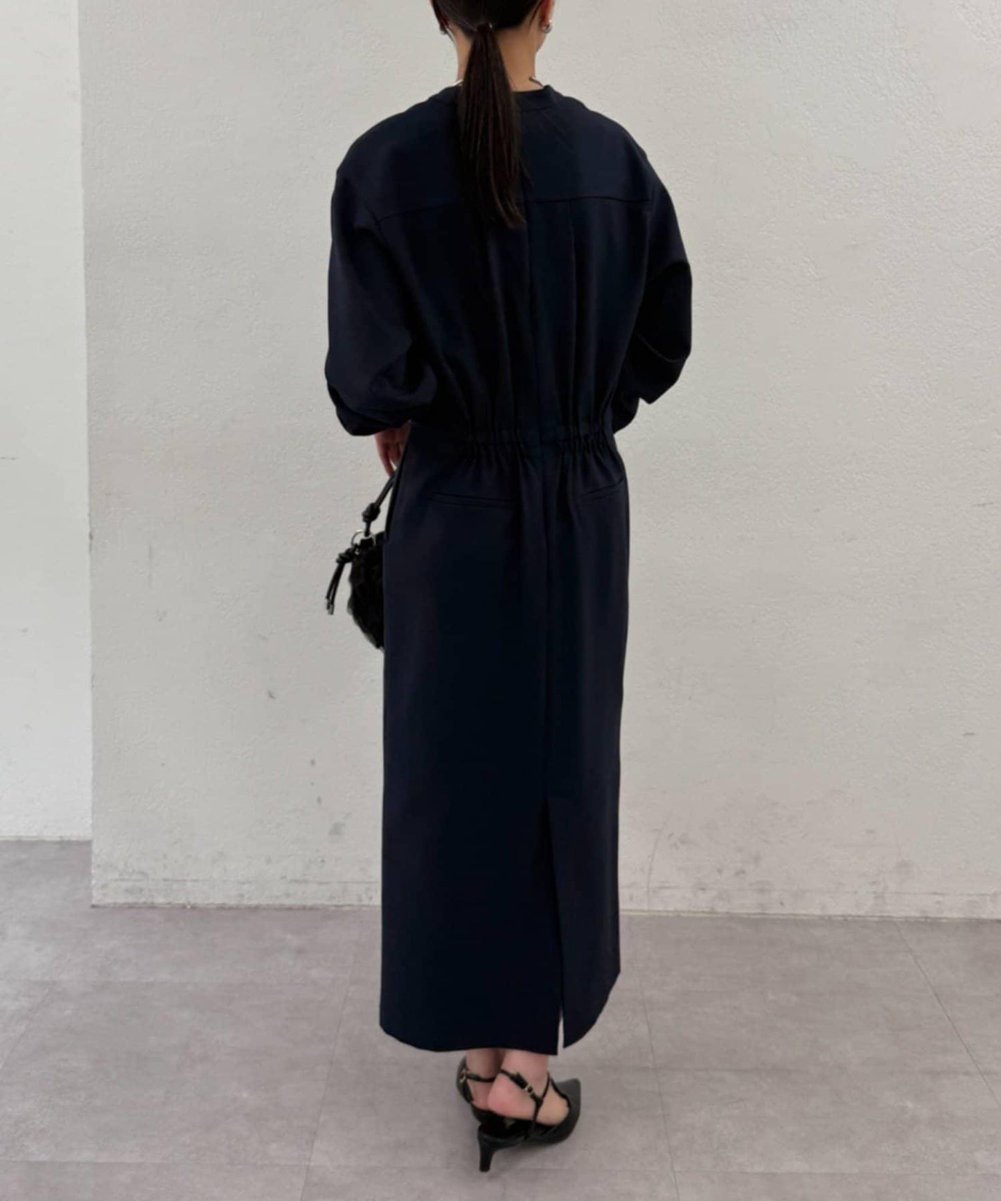 亞麻感 V領 連衣裙