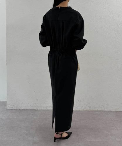 亞麻感 V領 連衣裙