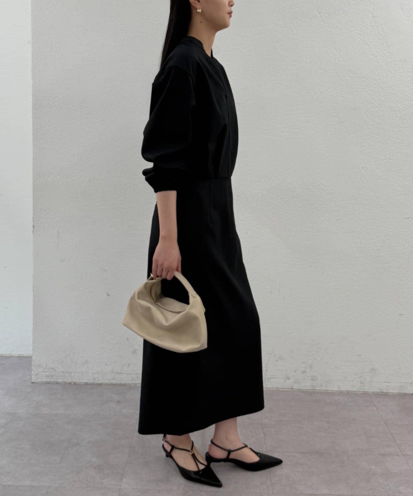 亞麻感 V領 連衣裙