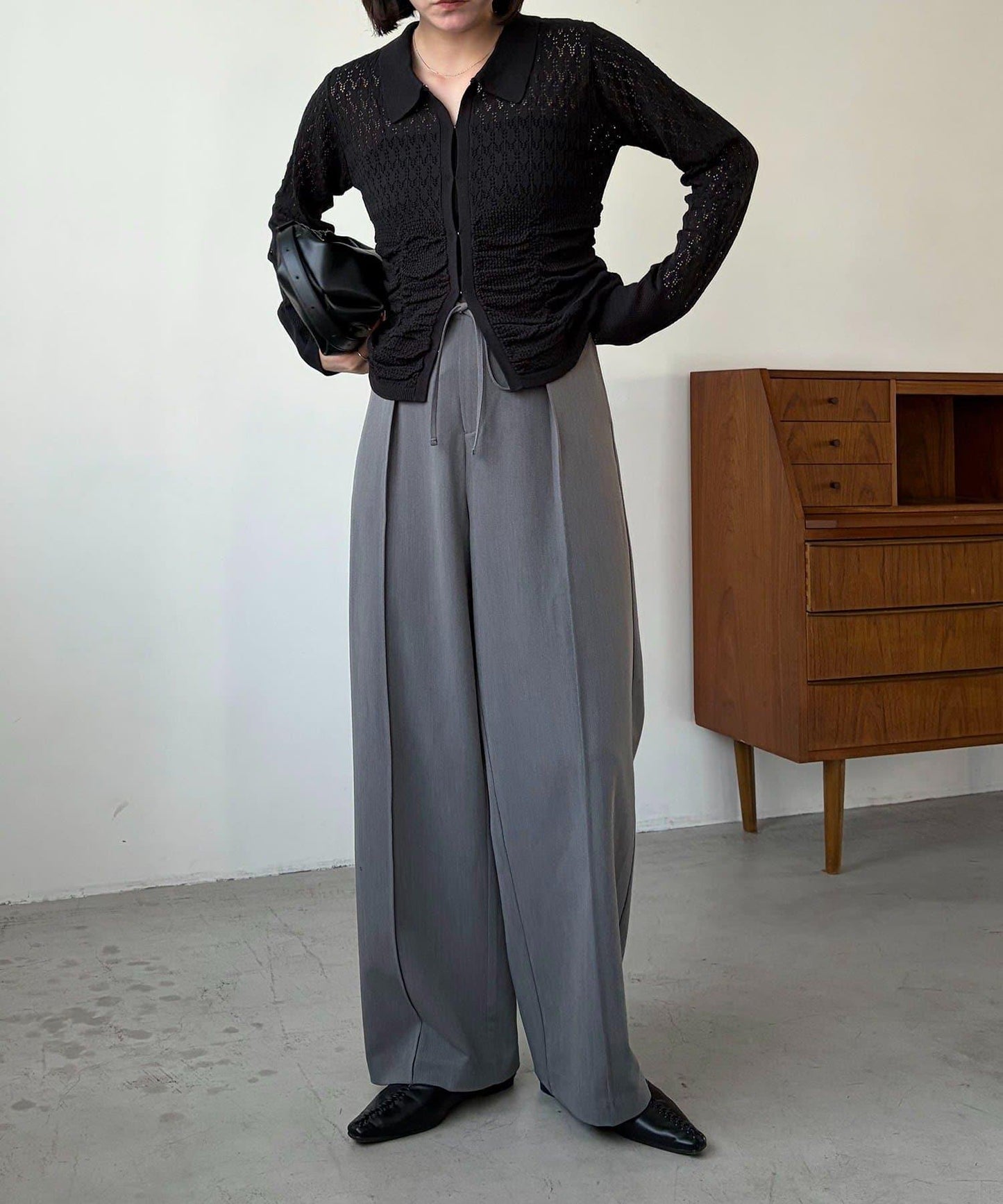 蕾絲抽褶按扣 針織開衫