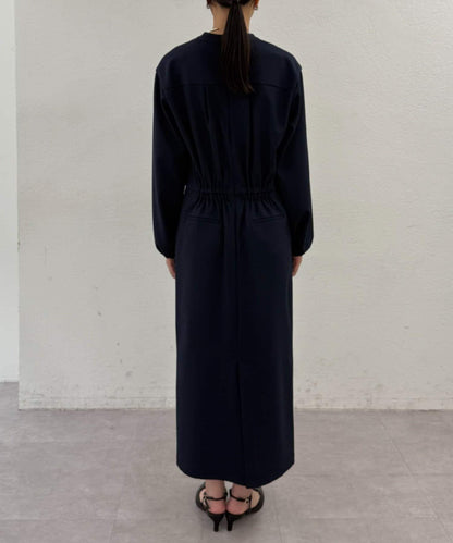 亞麻感 V領 連衣裙