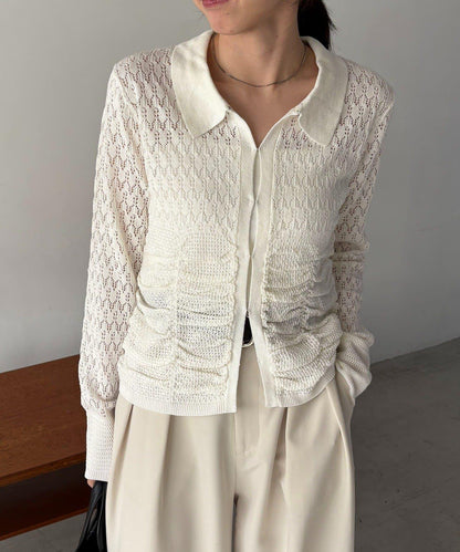 蕾絲抽褶按扣 針織開衫