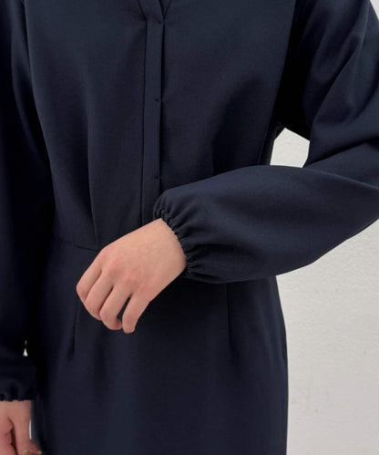 亞麻感 V領 連衣裙