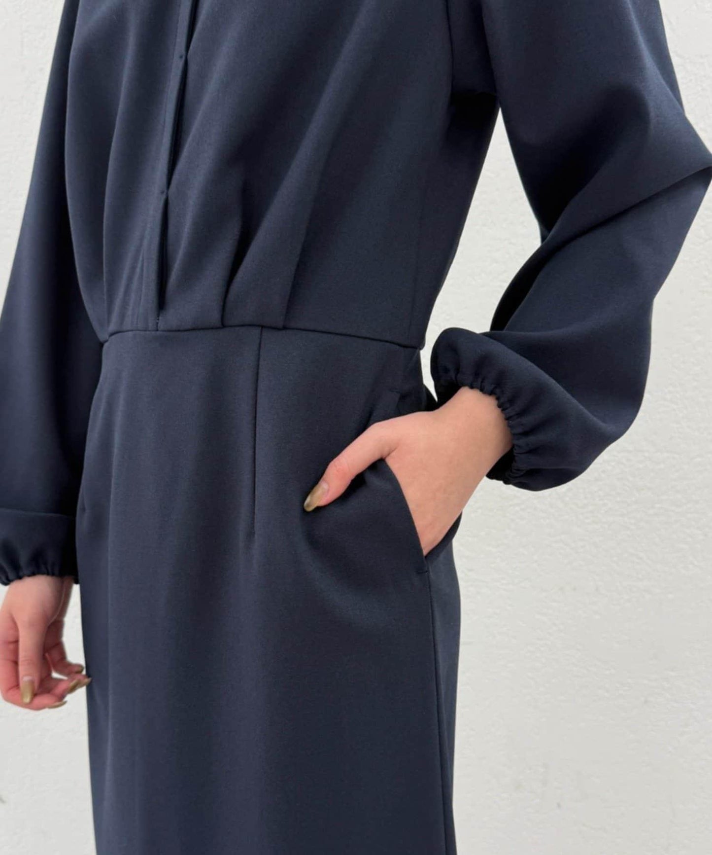 亞麻感 V領 連衣裙