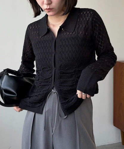 蕾絲抽褶按扣 針織開衫