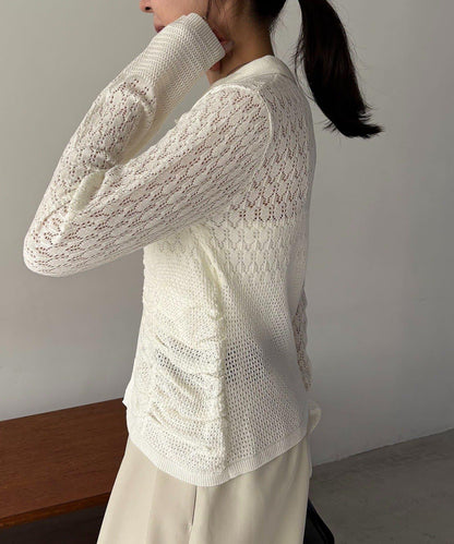 蕾絲抽褶按扣 針織開衫