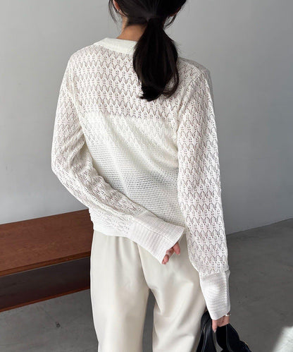 蕾絲抽褶按扣 針織開衫