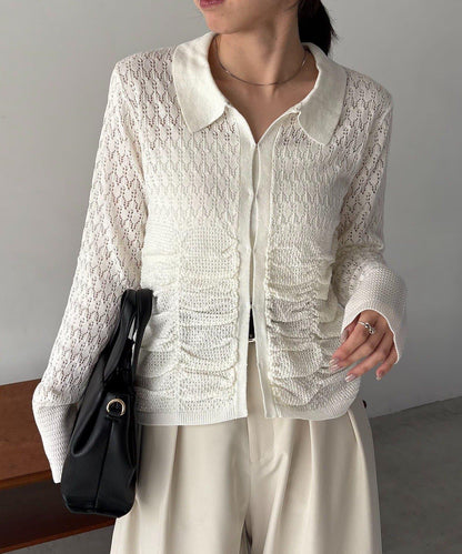 蕾絲抽褶按扣 針織開衫