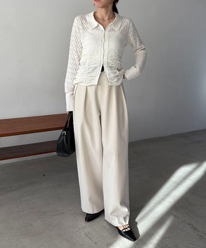 蕾絲抽褶按扣 針織開衫