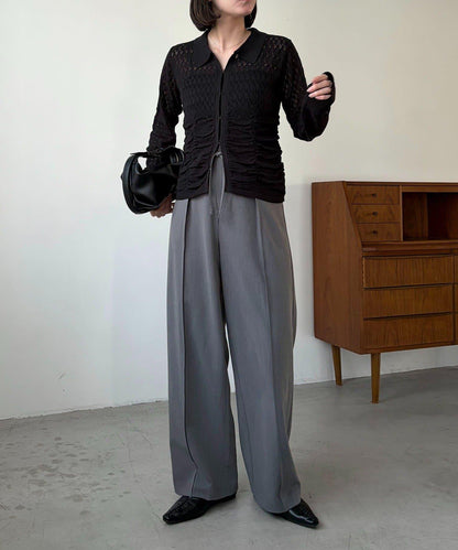 蕾絲抽褶按扣 針織開衫