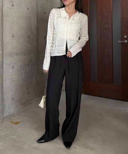 蕾絲抽褶按扣 針織開衫