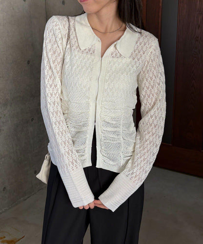 蕾絲抽褶按扣 針織開衫