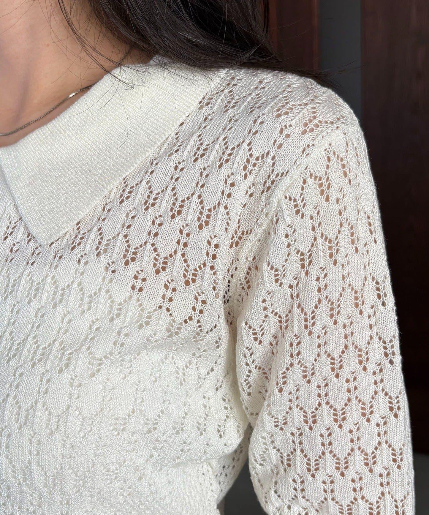 蕾絲抽褶按扣 針織開衫