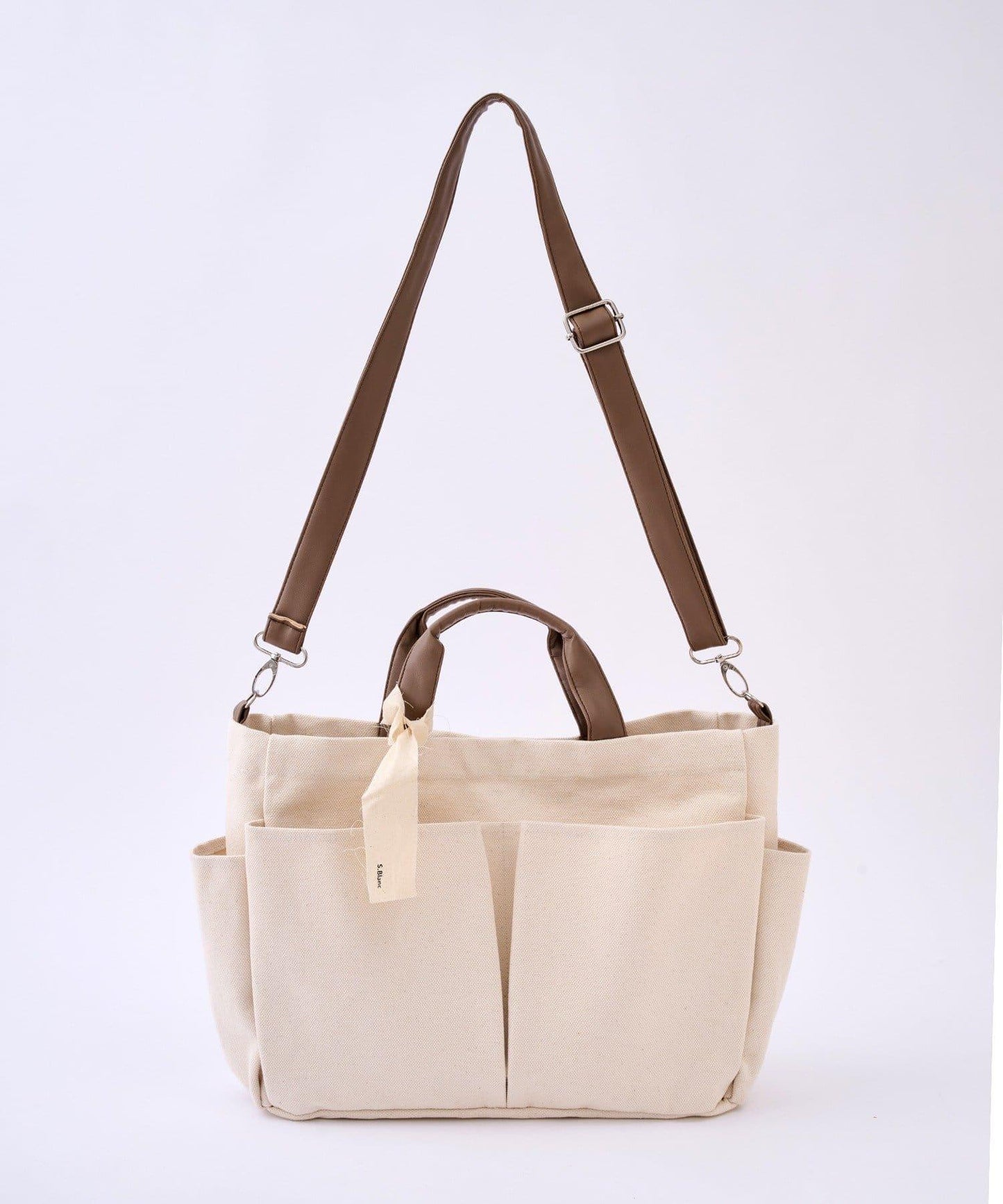 人造皮拼接 2WAY設計 單肩包 Shoulder Bag_069 S.blanc