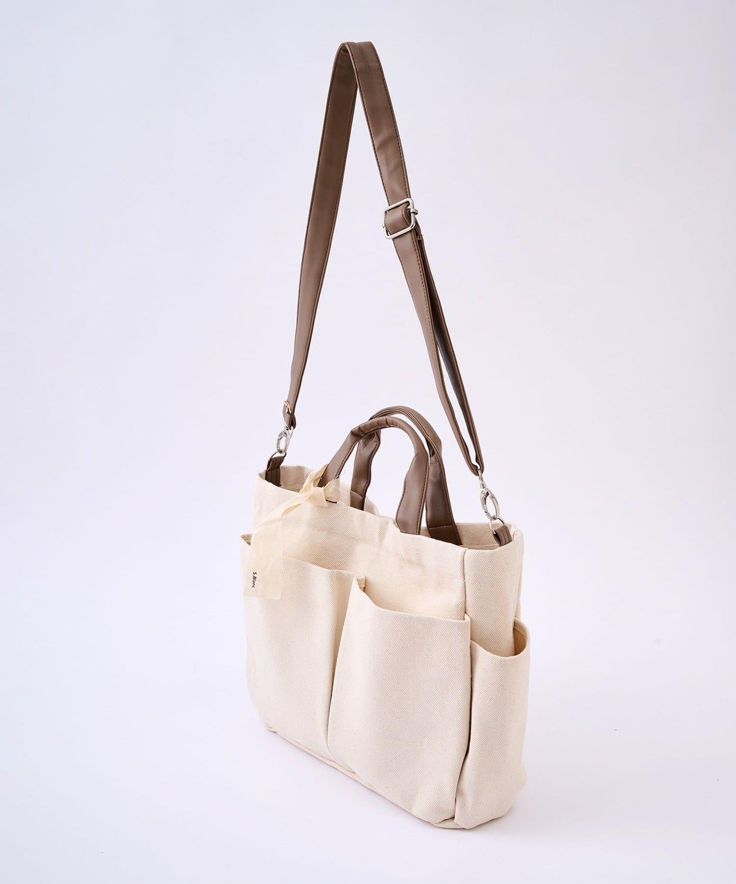 人造皮拼接 2WAY設計 單肩包 Shoulder Bag_069 S.blanc
