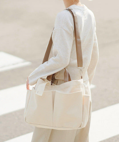 人造皮拼接 2WAY設計 單肩包 Shoulder Bag_069 S.blanc