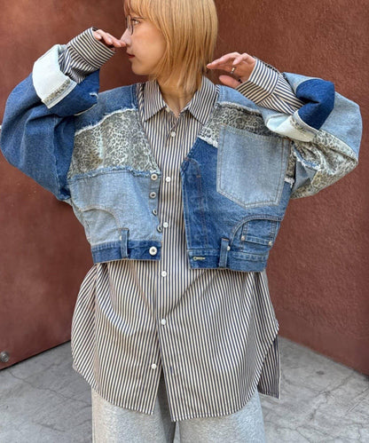 牛仔拼接短款夾克（展示會款）
