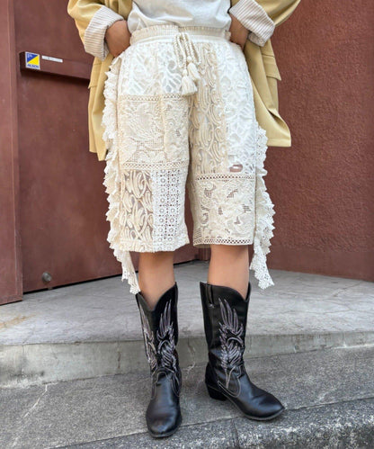 蕾絲拼接 休閒短褲 INDIA款
