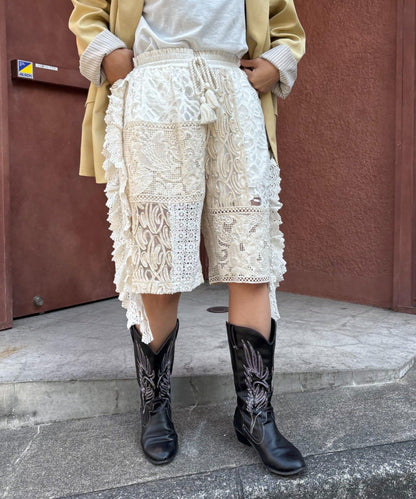蕾絲拼接 休閒短褲 INDIA款