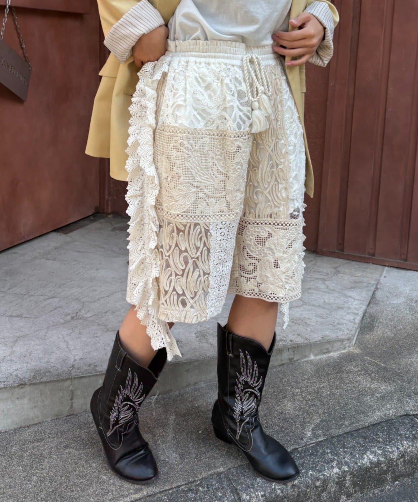 蕾絲拼接 休閒短褲 INDIA款