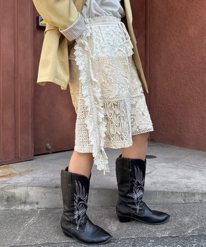 蕾絲拼接 休閒短褲 INDIA款