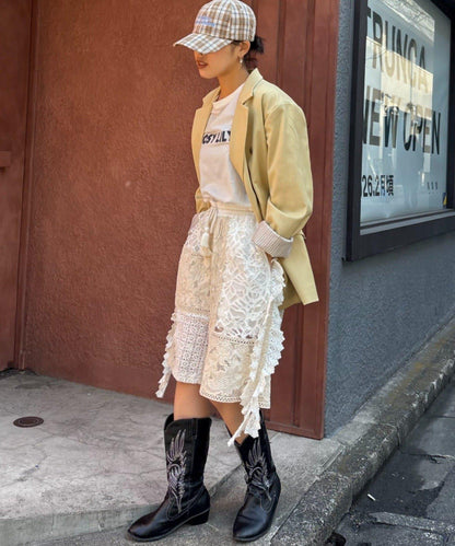 蕾絲拼接 休閒短褲 INDIA款