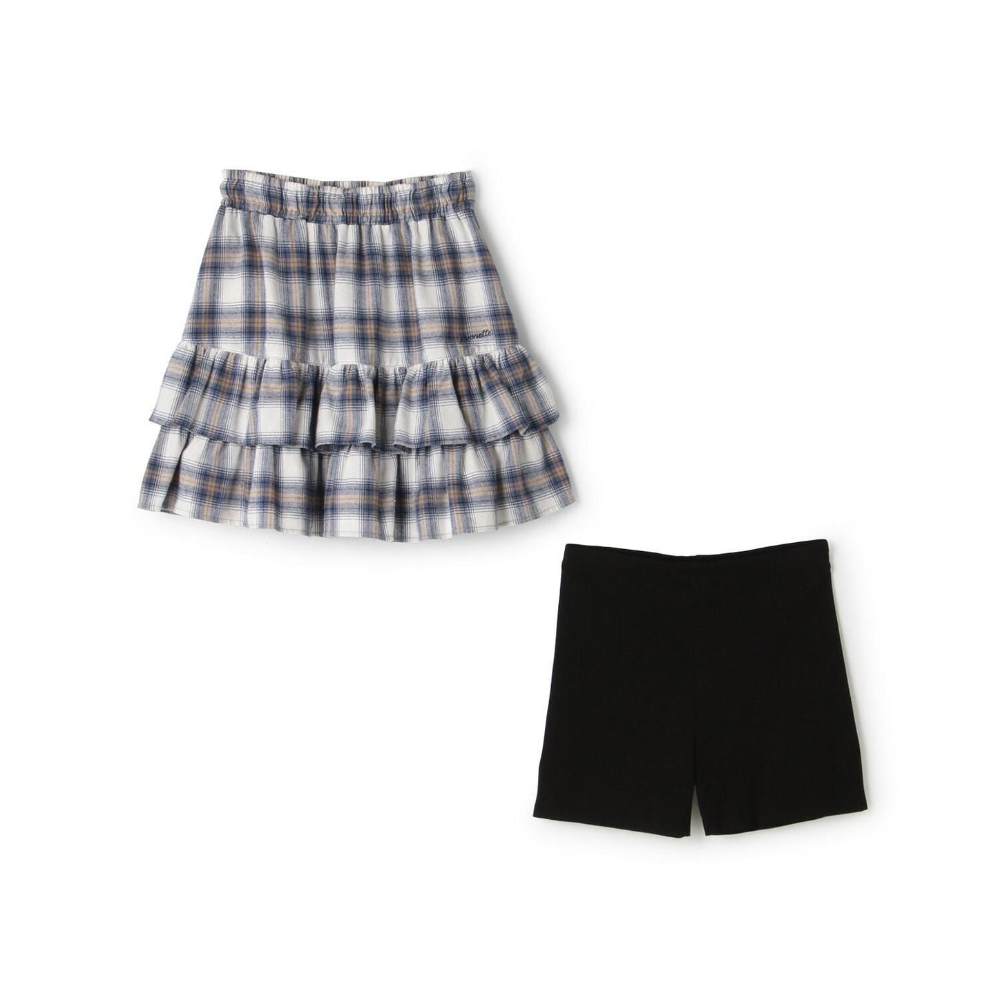 格紋層疊設計 內搭短褲 半身裙
