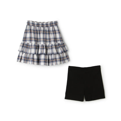 格紋層疊設計 內搭短褲 半身裙
