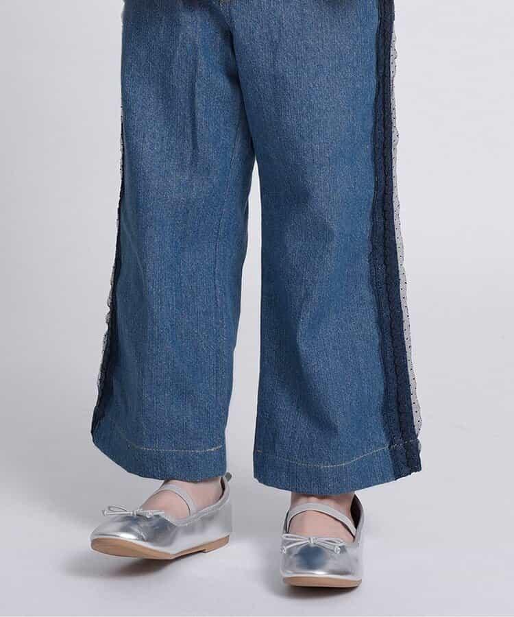 蕾絲拼接直筒版型 牛仔褲 10分丈