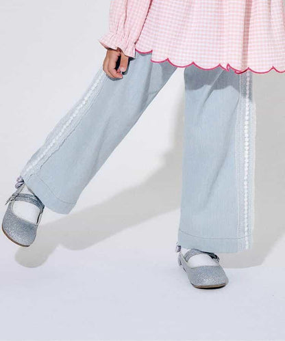 蕾絲拼接直筒版型 牛仔褲 10分丈