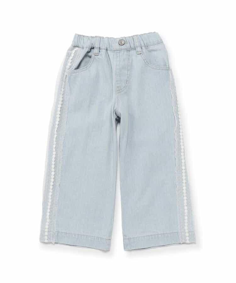 蕾絲拼接直筒版型 牛仔褲 10分丈